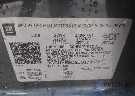 2020 Chevrolet Silverado 1500 4Wd Short Bed Rst z USA, uszkodzony, nr VIN 3GCUYEED3LG173577